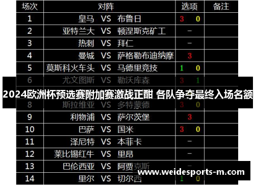 2024欧洲杯预选赛附加赛激战正酣 各队争夺最终入场名额